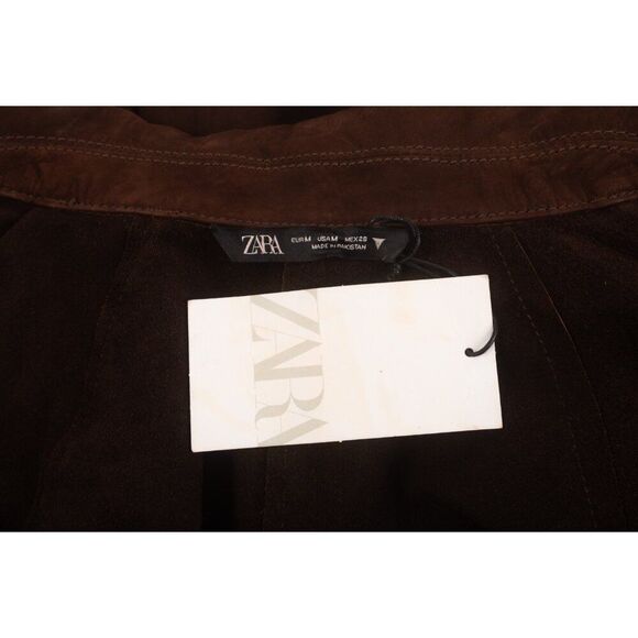 Zara Womens Suede Leather Trench Coat Jacket Brown M Oversized NWT 3461/763 - Picture 8 of 8